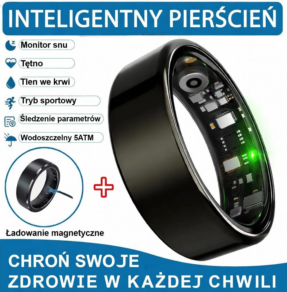 Inteligentny Pierścień Zdrowia– Tętno, SpO₂, Sen | IP68 | Smart Ringg